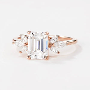 Sylvie’s Lattice | Emerald Cut Moss Agate Cluster Engagement Ring.