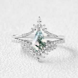 1.5ct Cluster Moss Agate Ring Set 2pcs.