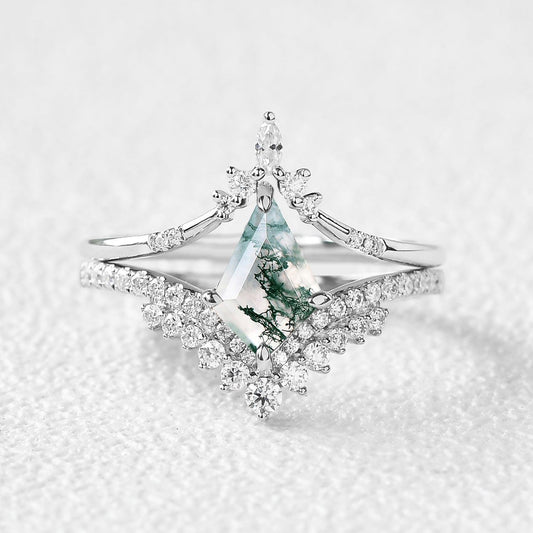 1.5ct Cluster Moss Agate Ring Set 2pcs.