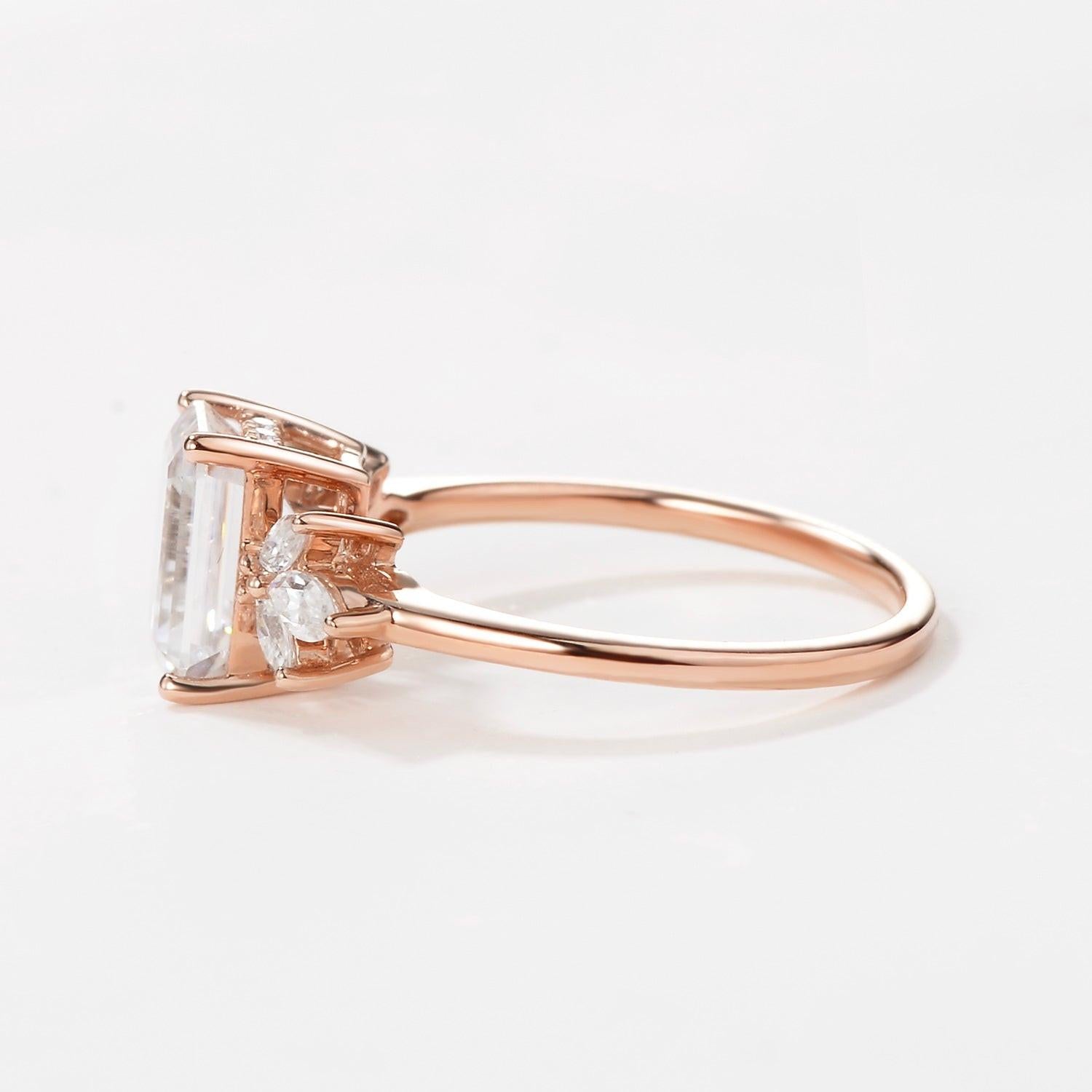 Sylvie’s Lattice | Emerald Cut Moss Agate Cluster Engagement Ring.