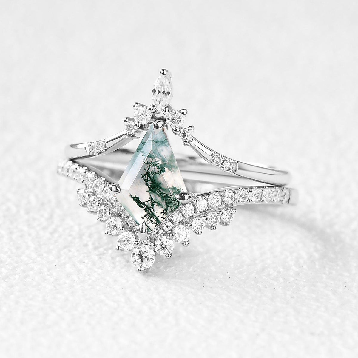 1.5ct Cluster Moss Agate Ring Set 2pcs.