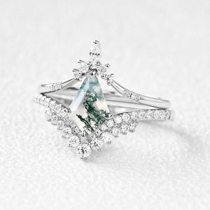 1.5ct Cluster Moss Agate Ring Set 2pcs.