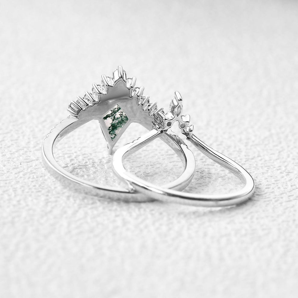 1.5ct Cluster Moss Agate Ring Set 2pcs.