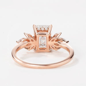 Sylvie’s Lattice | Emerald Cut Moss Agate Cluster Engagement Ring.