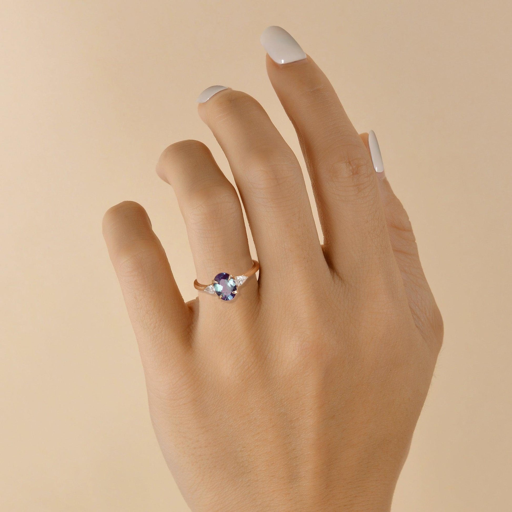 Minimalist Lab-Grown Alexandrite Solitaire Gold Ring.