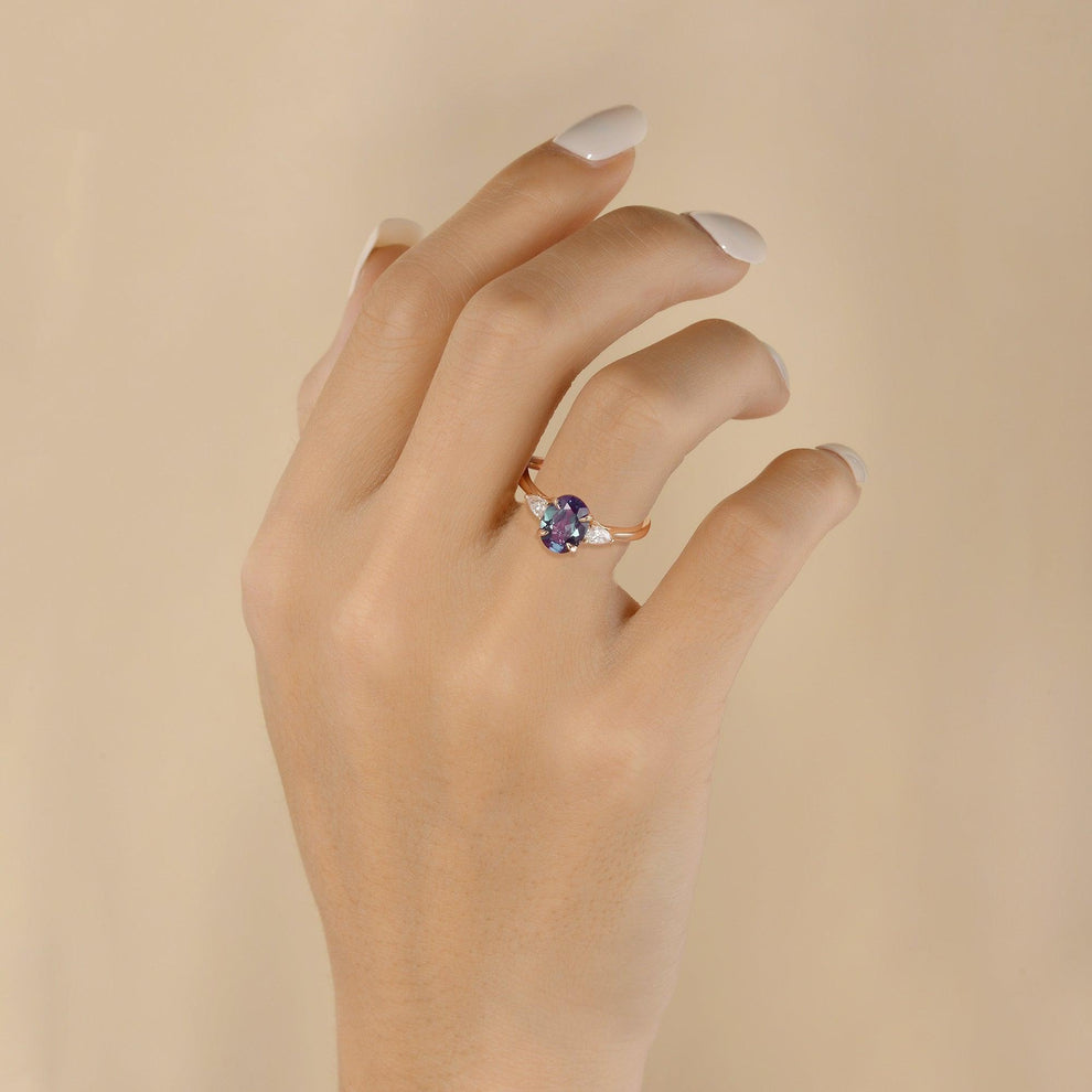 Minimalist Lab-Grown Alexandrite Solitaire Gold Ring.