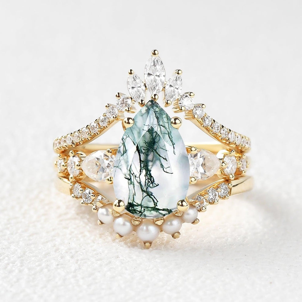 Moss Dew | Pear Moss Agate & Pearl Bridal Set 3pcs.