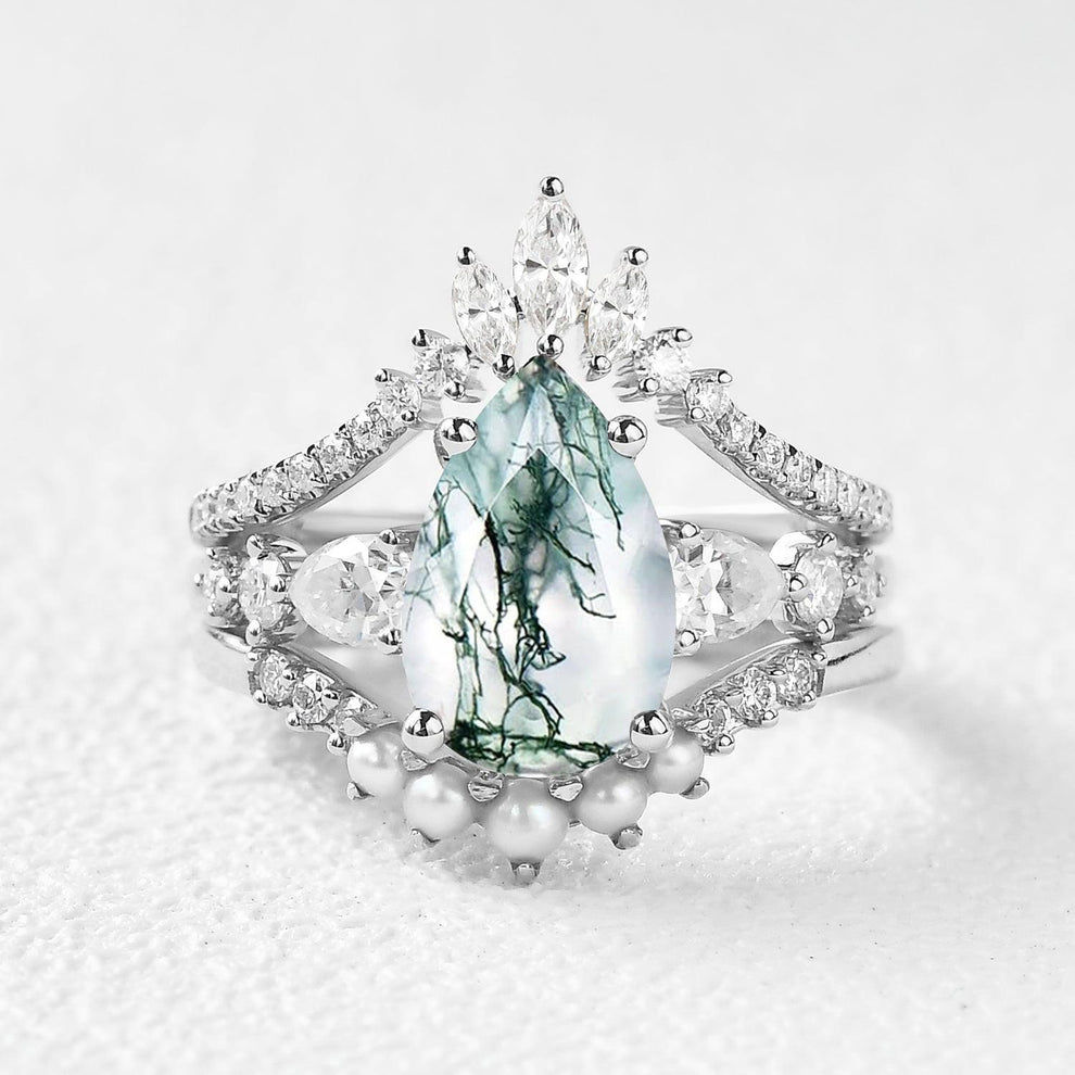 Moss Dew | Pear Moss Agate & Pearl Bridal Set 3pcs.