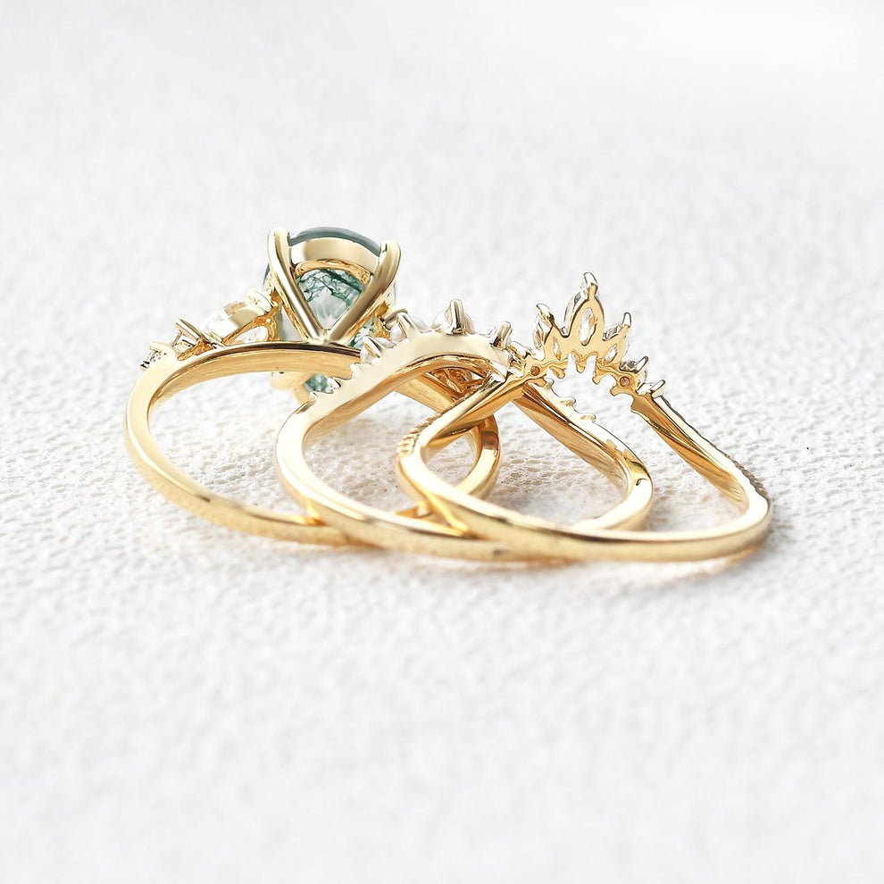 Moss Dew | Pear Moss Agate & Pearl Bridal Set 3pcs.