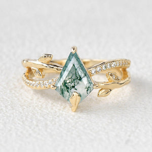 Ayla Kite Cut Moss Agate Leafy  Engagement Ring.