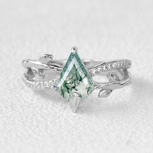 Ayla Kite Cut Moss Agate Leafy  Engagement Ring.