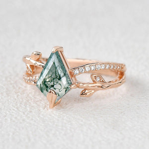 Ayla Kite Cut Moss Agate Leafy  Engagement Ring.