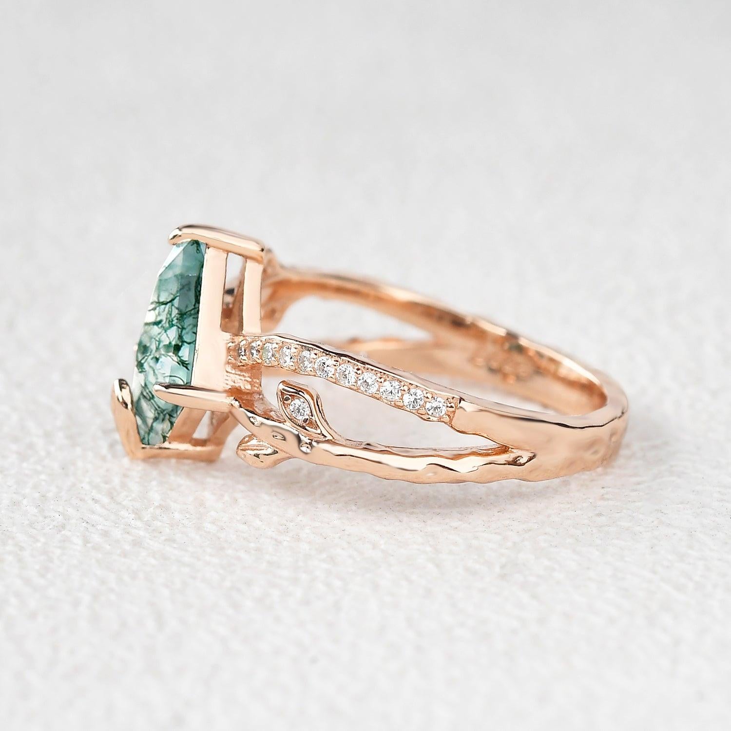 Ayla Kite Cut Moss Agate Leafy  Engagement Ring.