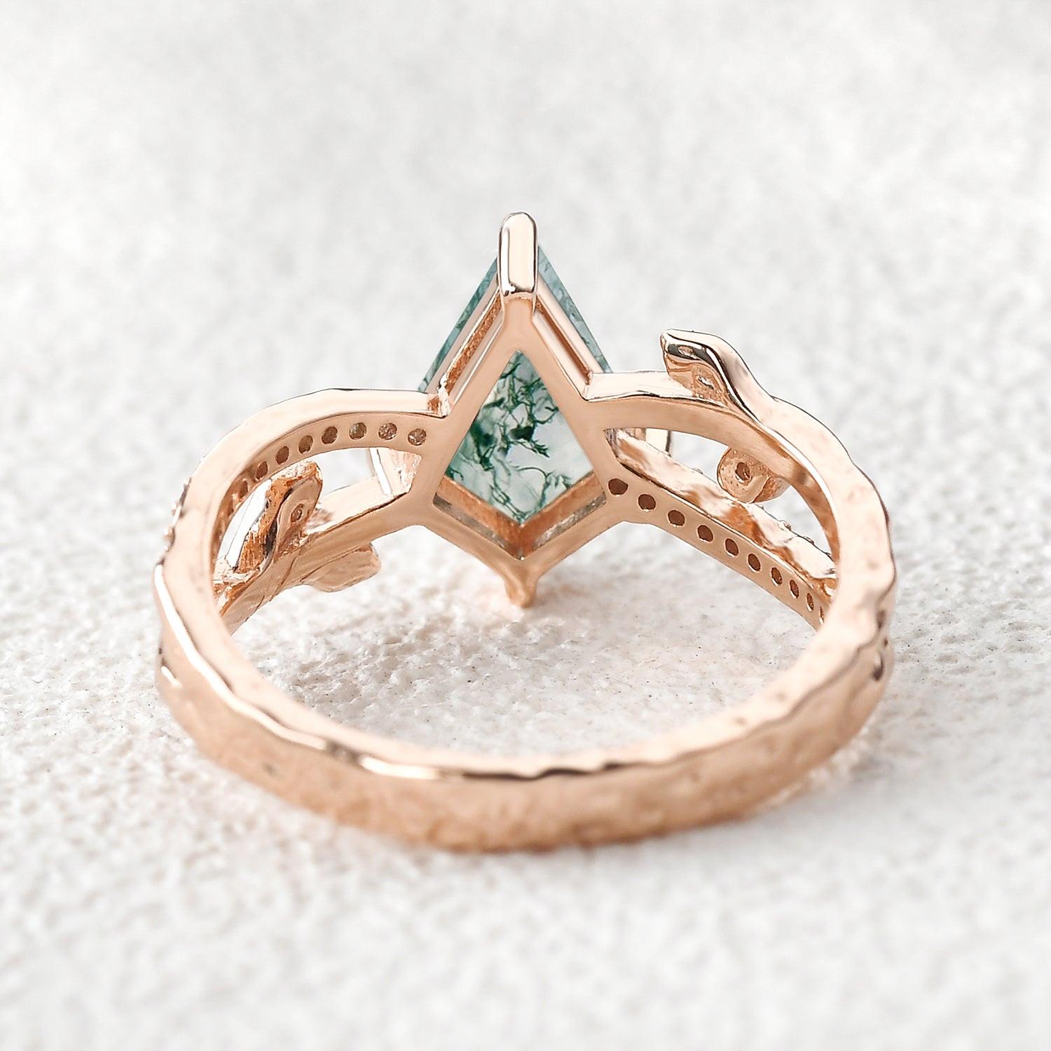 Ayla Kite Cut Moss Agate Leafy  Engagement Ring.