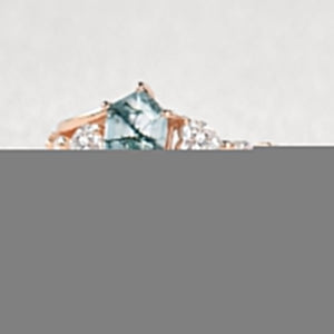 Hexagon Moss Agate Art-Deco Engagement Ring Set 2pcs.