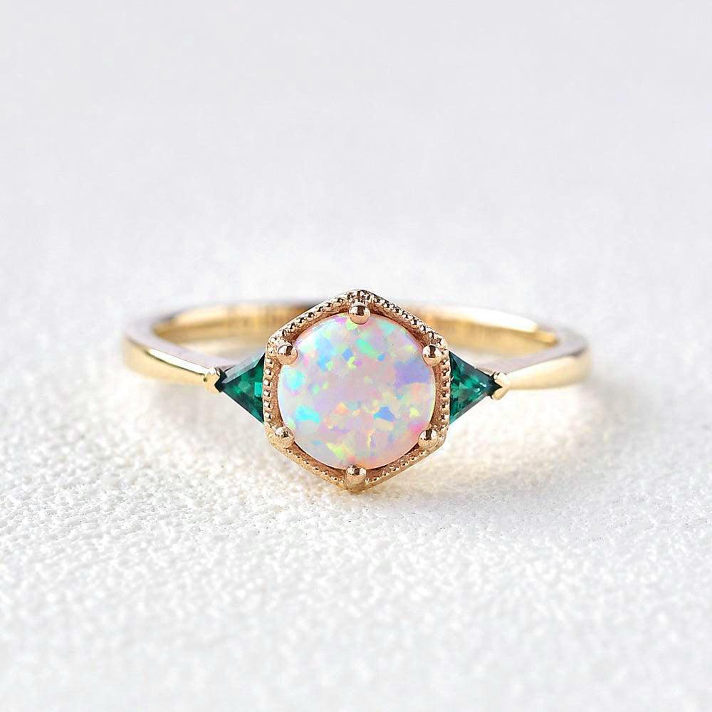 Moonlit Garden | Classic Opal & Emerald Engagement Ring.