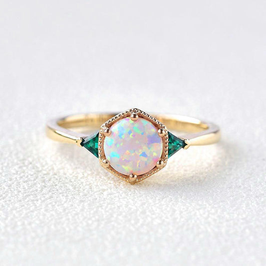 Moonlit Garden | Classic Opal & Emerald Engagement Ring