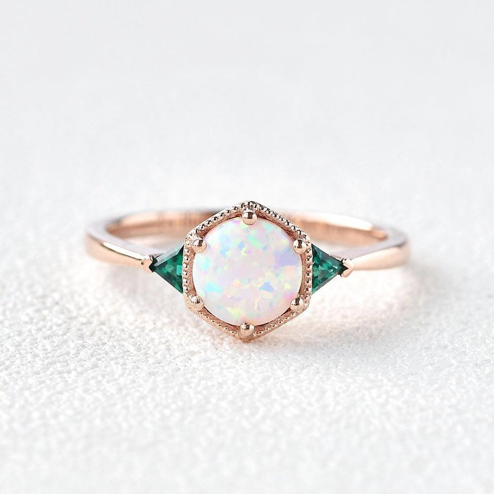 Moonlit Garden | Classic Opal & Emerald Engagement Ring.