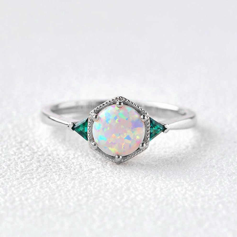 Moonlit Garden | Classic Opal & Emerald Engagement Ring.