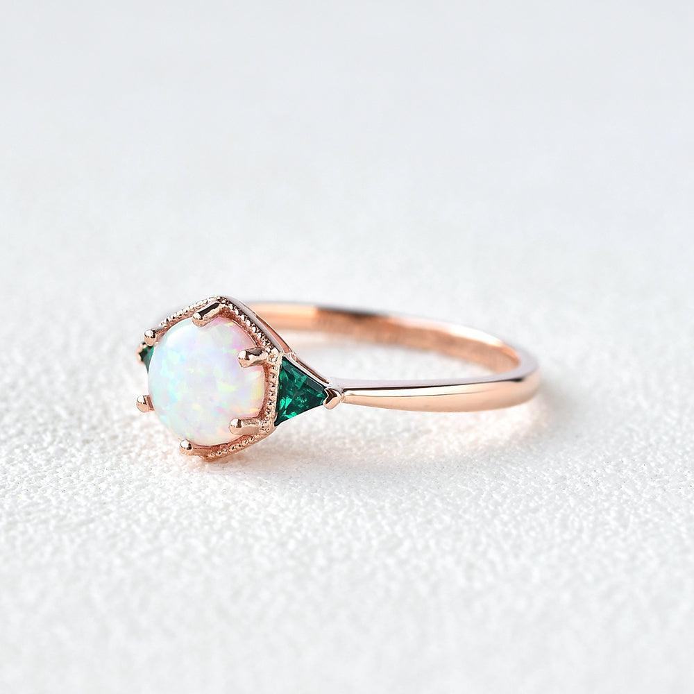 Moonlit Garden | Classic Opal & Emerald Engagement Ring.