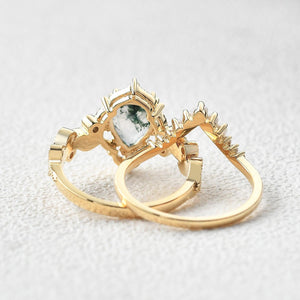 Rosalind’s Cameo | Pear Moss Agate & Pearl Vintage Bridal Set 2pcs.