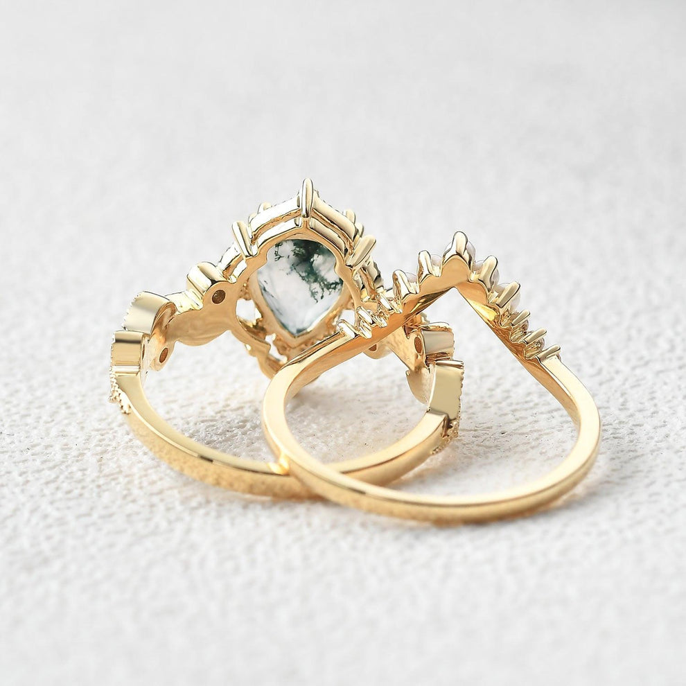 Rosalind’s Cameo | Pear Moss Agate & Pearl Vintage Bridal Set 2pcs.