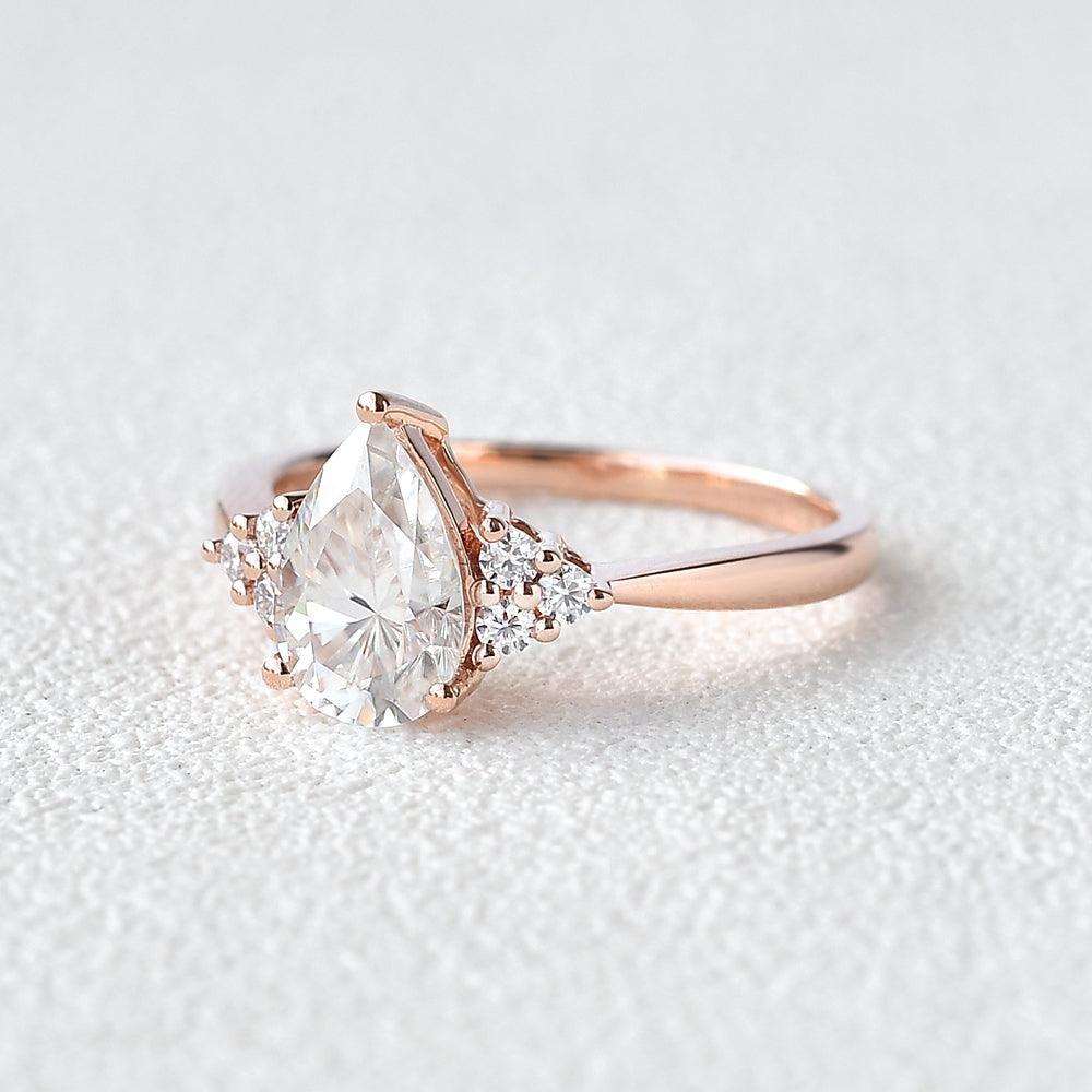 Sylvie’s Dew | Classic Pear Moss Agate Ring with Diamond Accents.