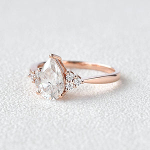 Sylvie’s Dew | Classic Pear Moss Agate Ring with Diamond Accents.