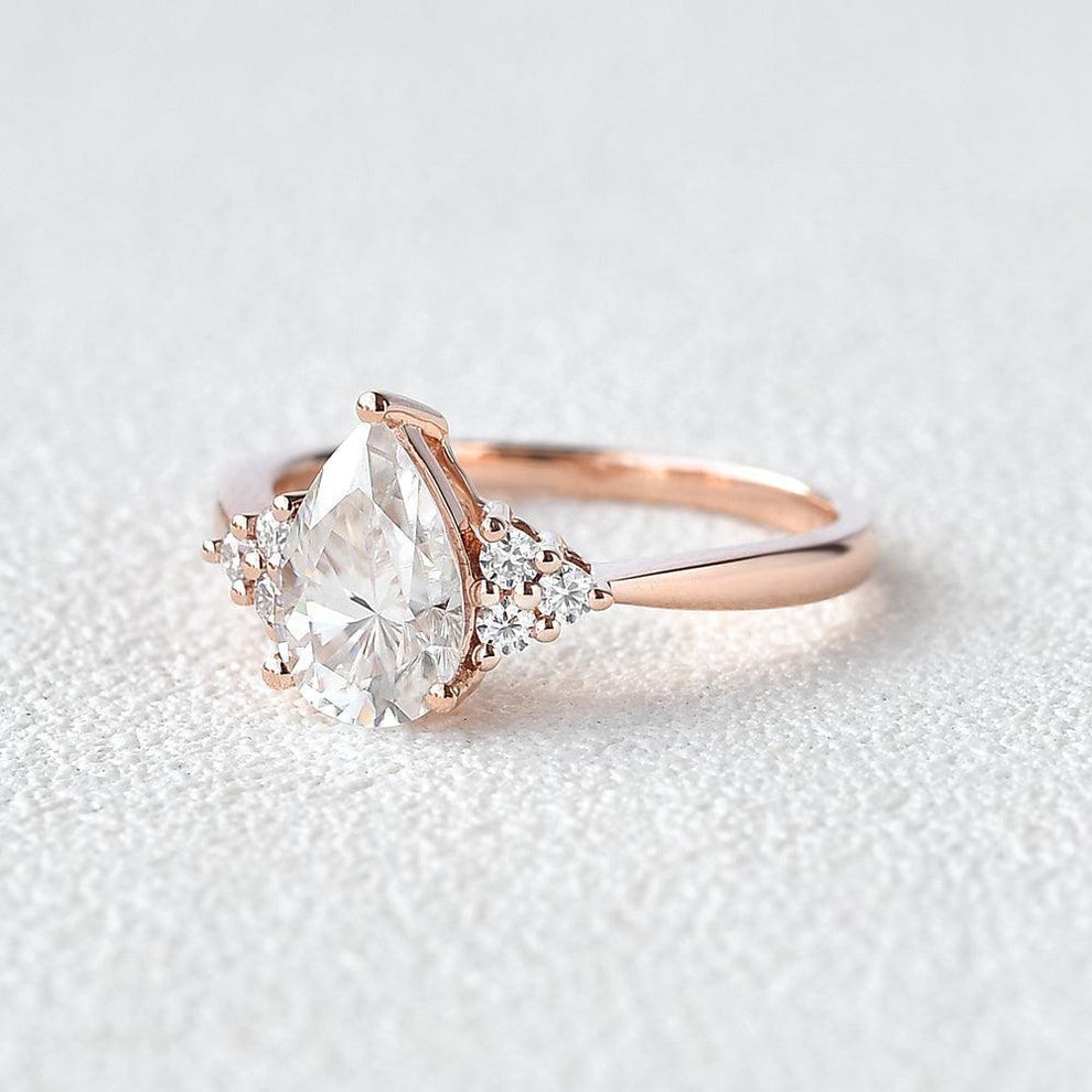 Sylvie’s Dew | Classic Pear Moss Agate Ring with Diamond Accents.