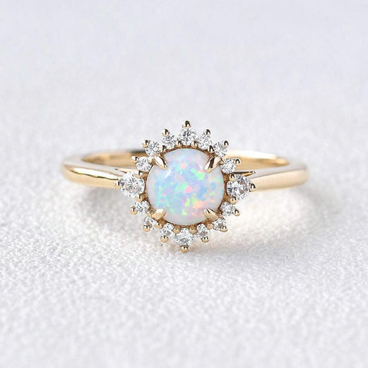 Sunflower Opal & Moissanite Rose Gold Ring.