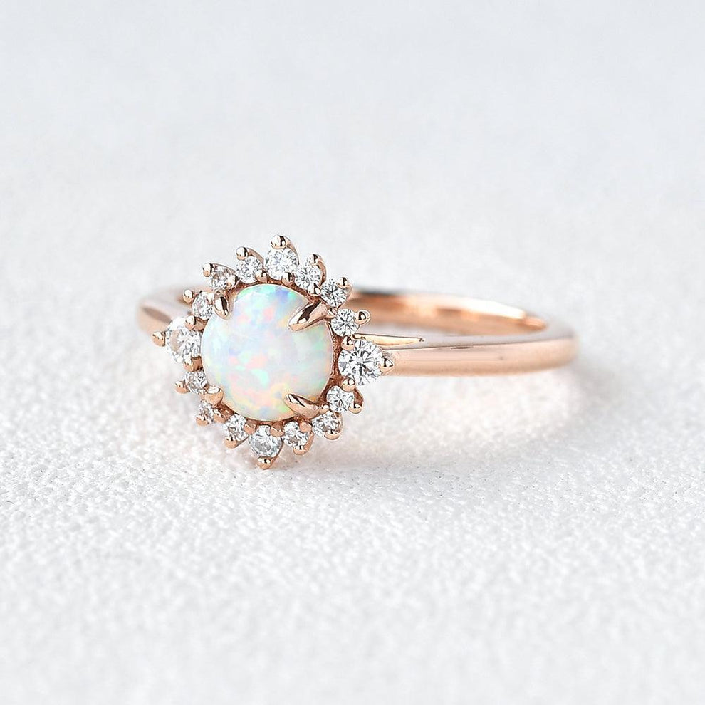Sunflower Opal & Moissanite Rose Gold Ring.
