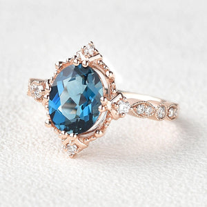 Aurelia’s Prism | Oval London Blue Topaz & Moissanite Art Deco Ring.