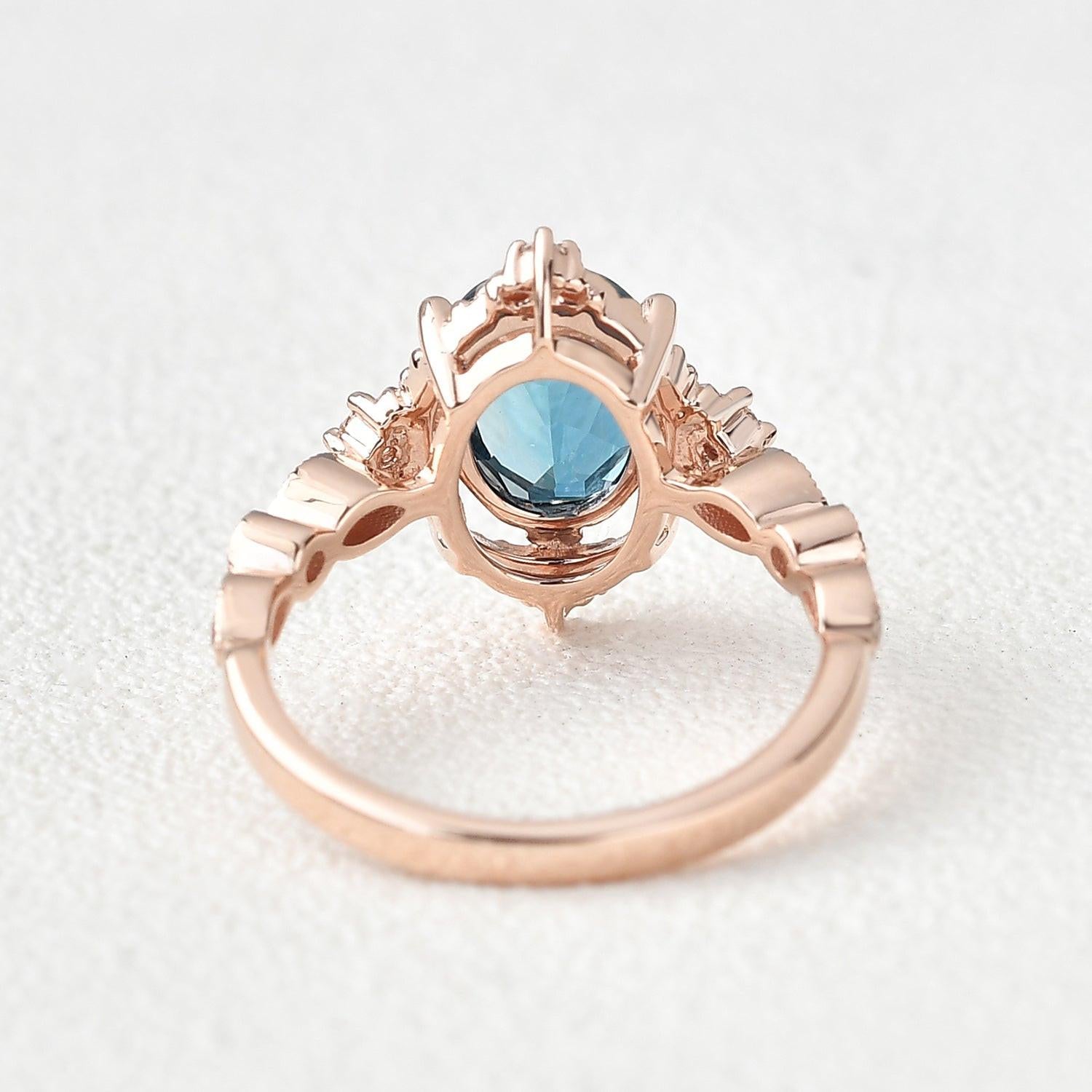 Aurelia’s Prism | Oval London Blue Topaz & Moissanite Art Deco Ring.