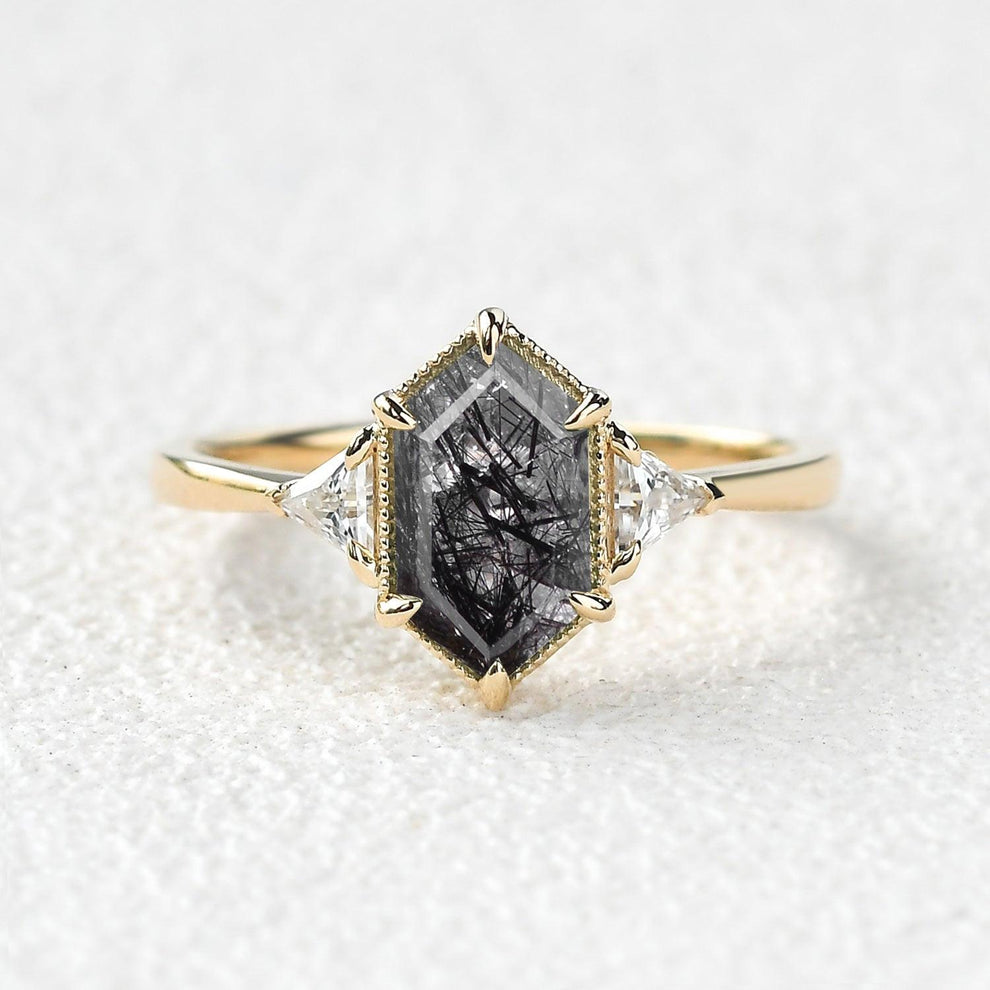 Vintage 1.5CT Geometric Moss Agate Three-Stone Ring.