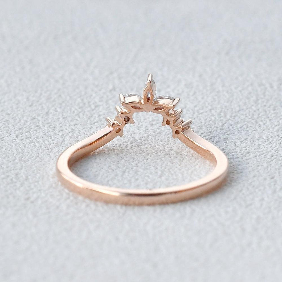 Marquise Shaped Curved Moissanite Gold Wedding Band.