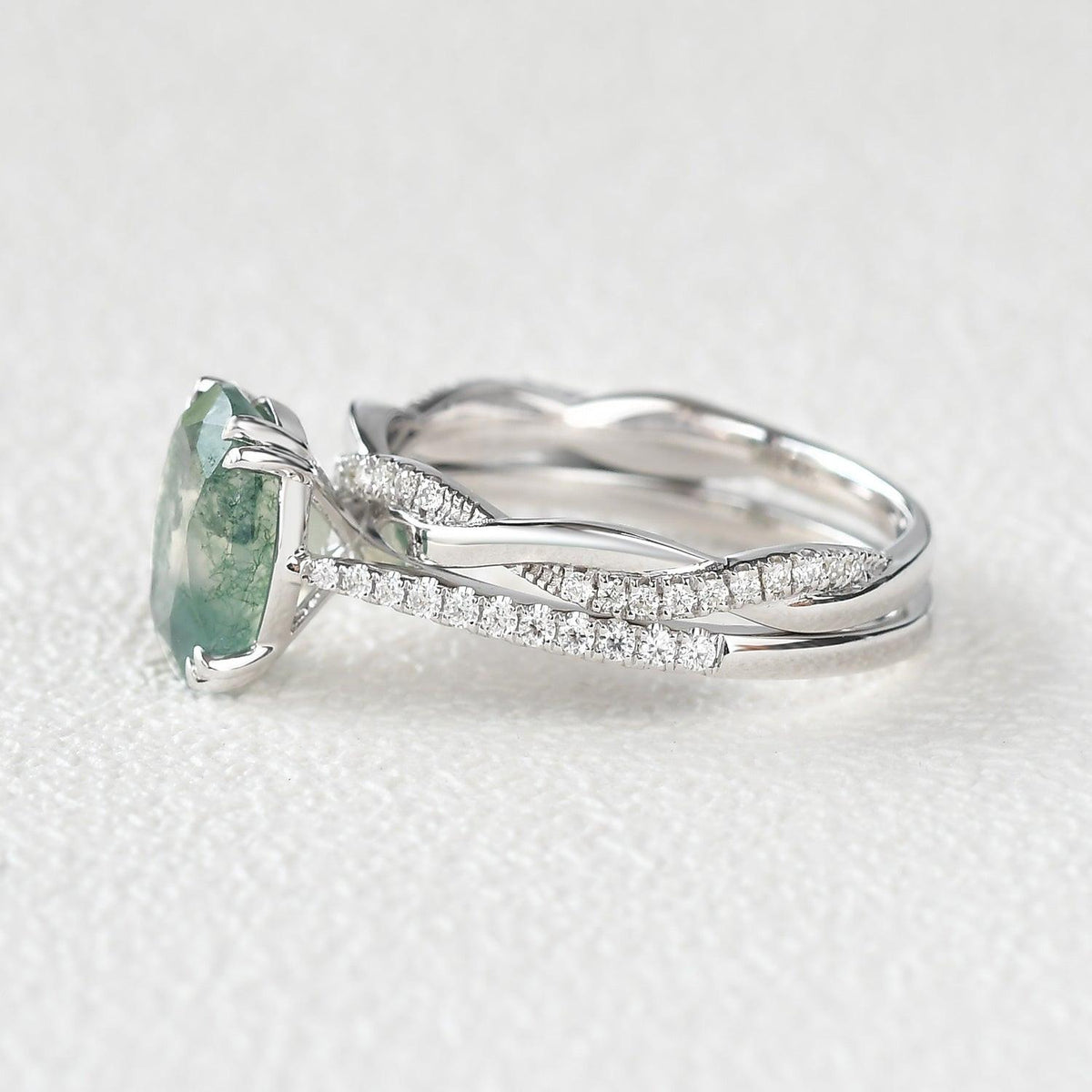 Ariadne’s Merge | 2CT Oval Moss Agate Bridal Set 2pcs.