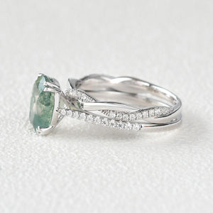 Ariadne’s Merge | 2CT Oval Moss Agate Bridal Set 2pcs.