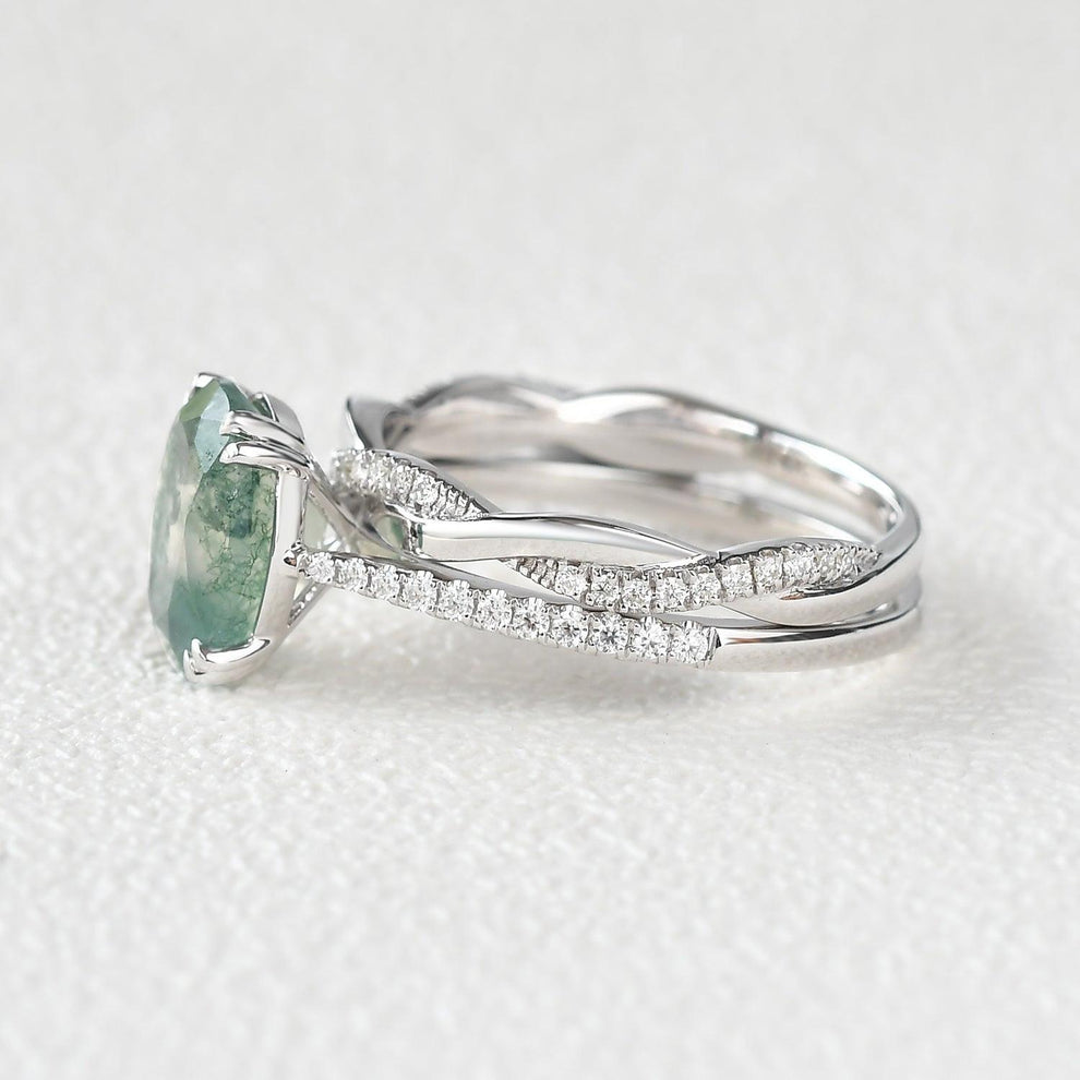 Ariadne’s Merge | 2CT Oval Moss Agate Bridal Set 2pcs.