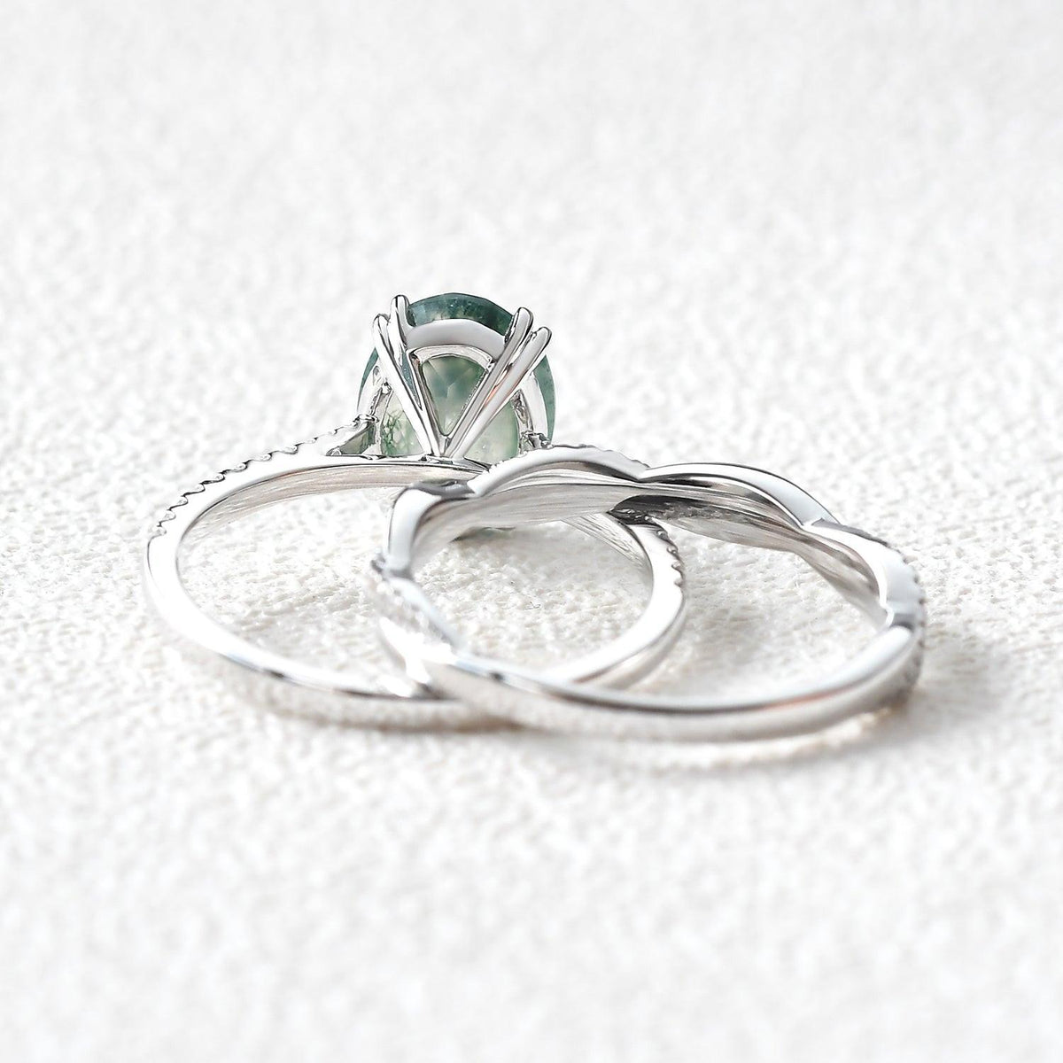 Ariadne’s Merge | 2CT Oval Moss Agate Bridal Set 2pcs.