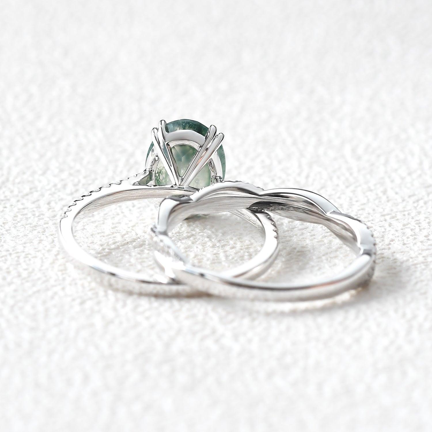 Ariadne’s Merge | 2CT Oval Moss Agate Bridal Set 2pcs.