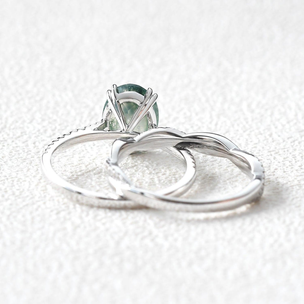 Ariadne’s Merge | 2CT Oval Moss Agate Bridal Set 2pcs.