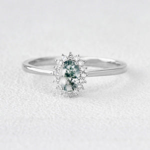 Lewis Grove | Oval Moss Agate & Moissanite Engagement Ring