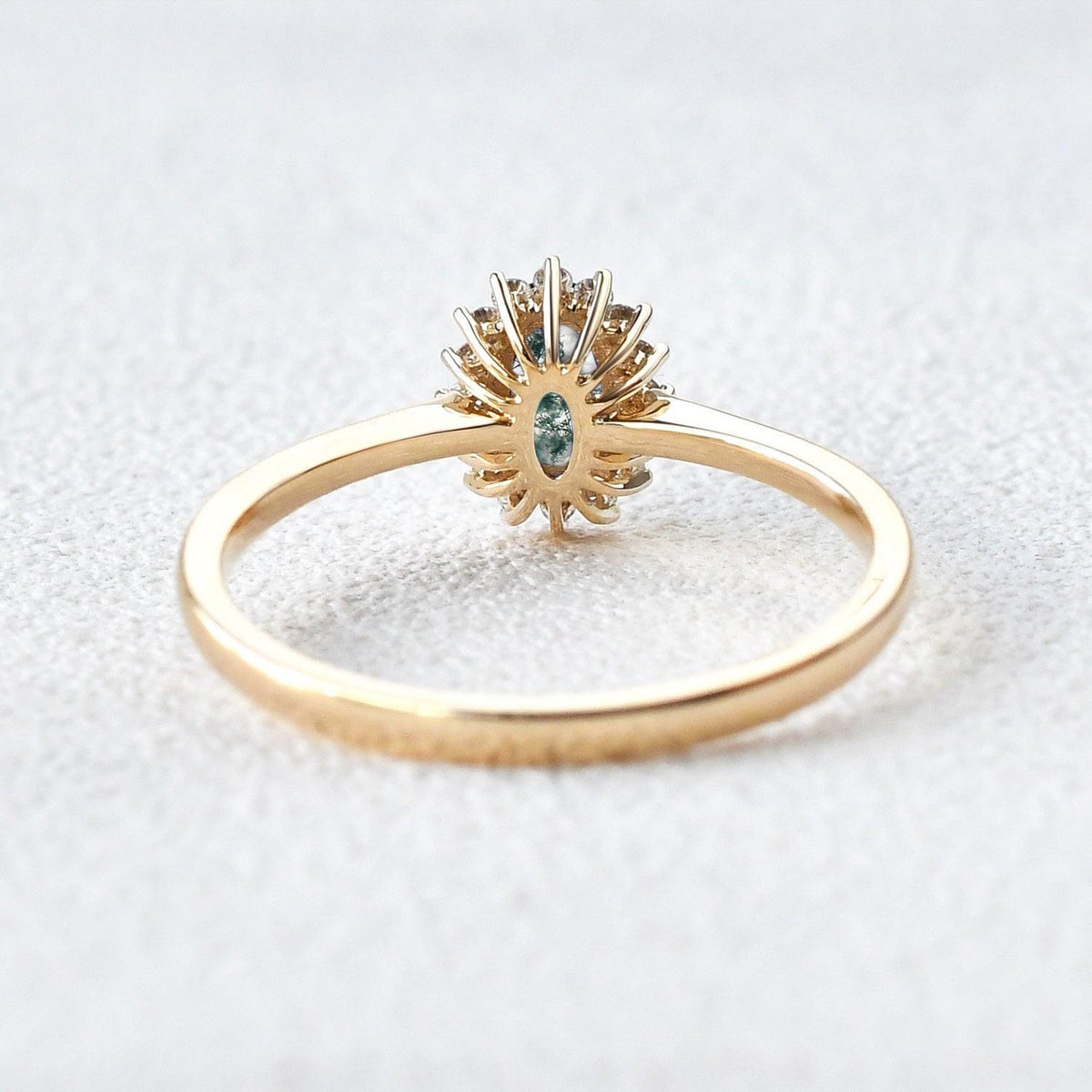 Lewis Grove | Oval Moss Agate & Moissanite Engagement Ring.