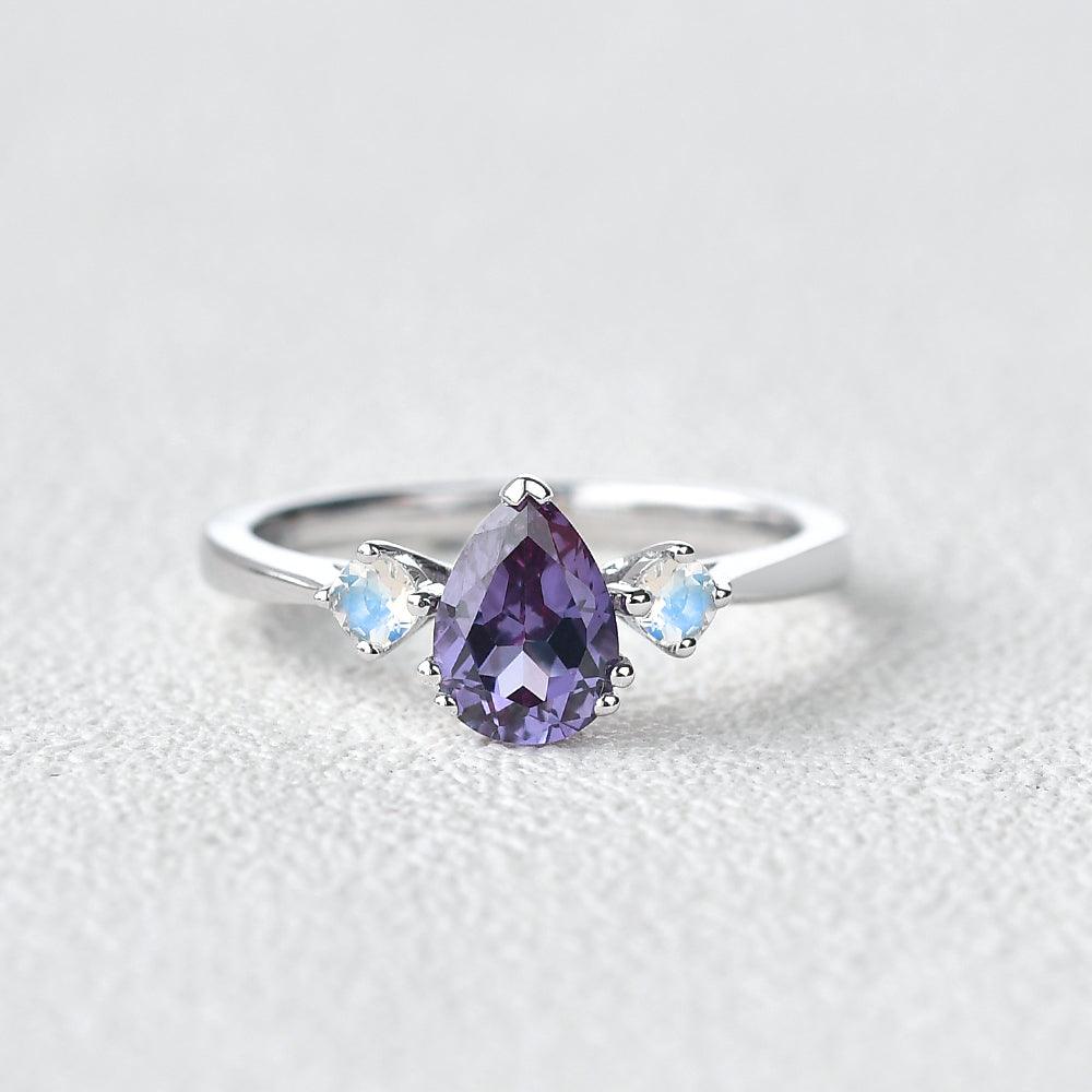 Lab-Grown Alexandrite & Moonstone White Gold Ring