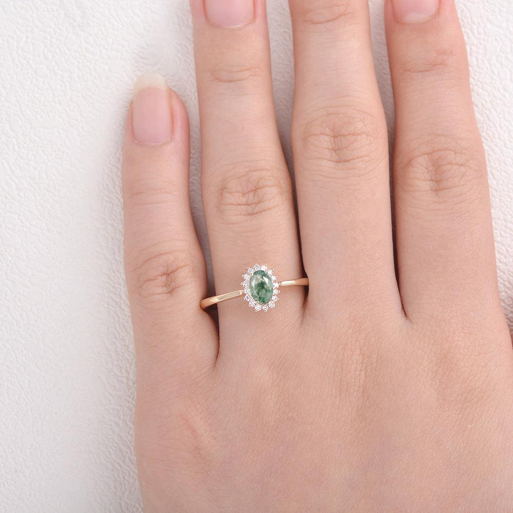 Lewis Grove | Oval Moss Agate & Moissanite Engagement Ring