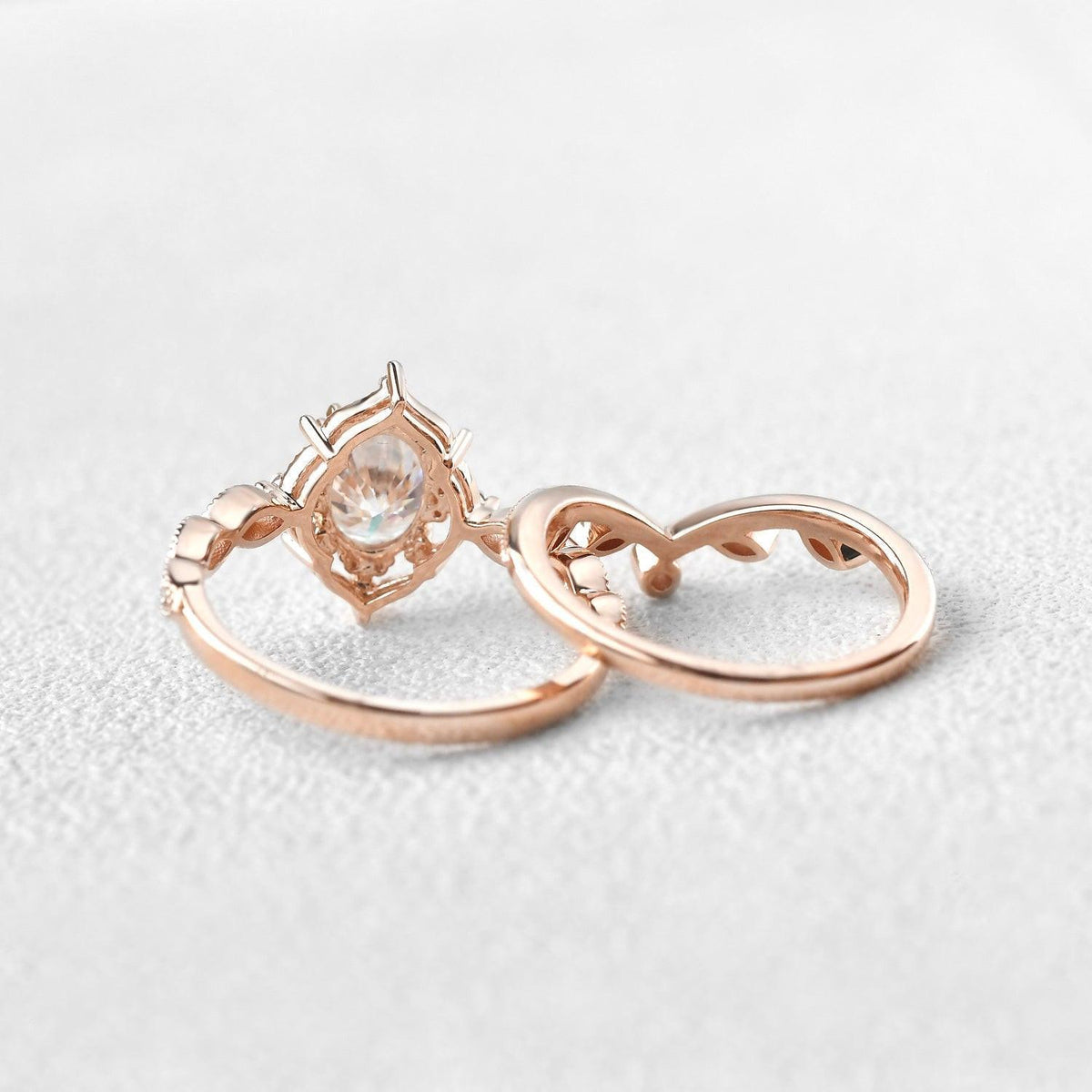 Oval Cut Moss Agate Gold Ring Set 2pcs.