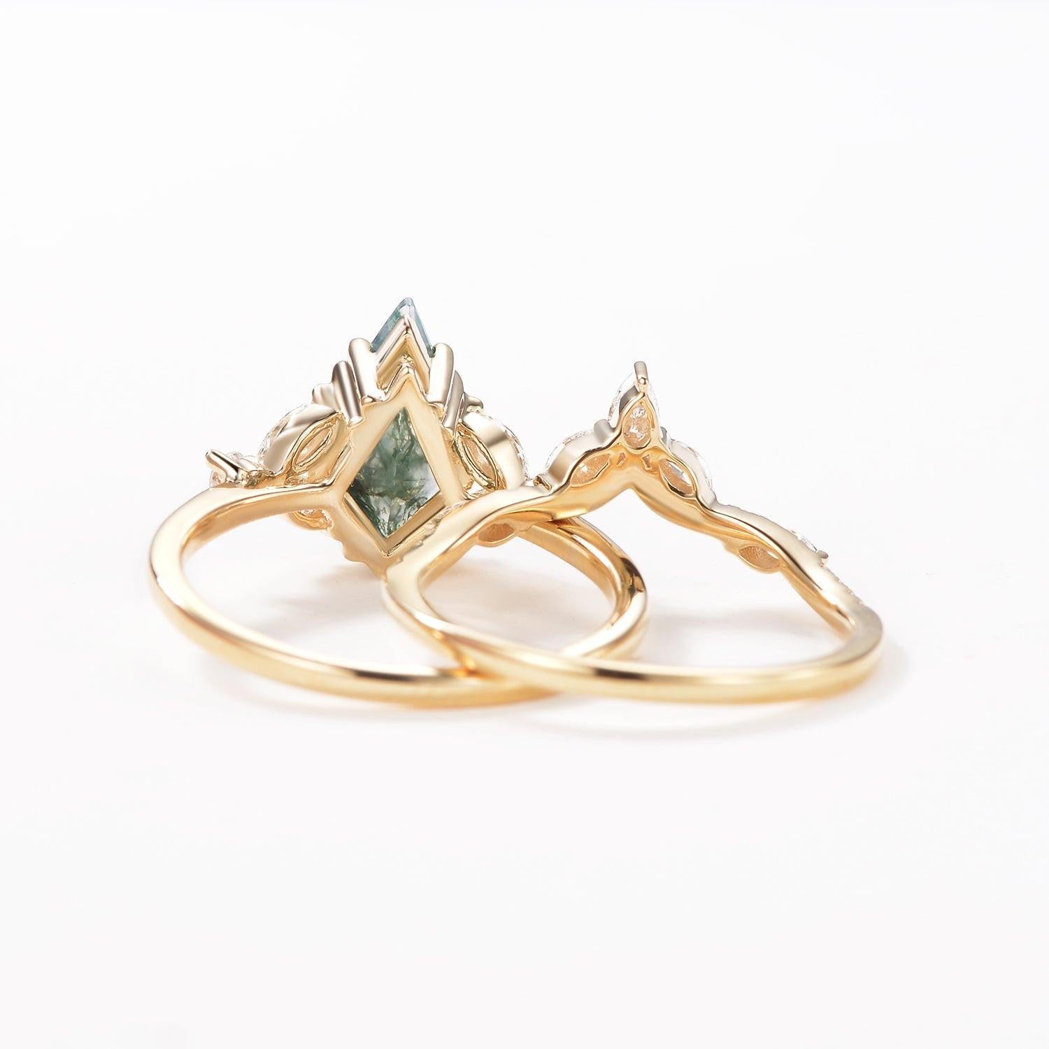 Kite Whisper | Moss Agate Cluster Engagement Set 2pcs.