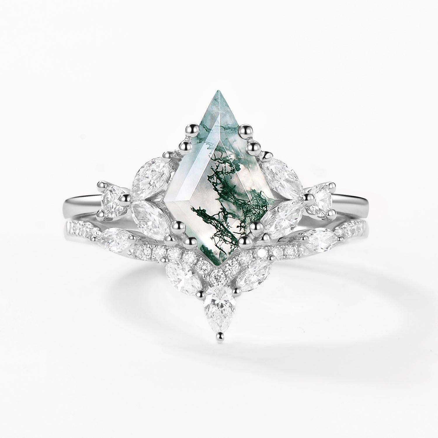 Kite Whisper | Moss Agate Cluster Engagement Set 2pcs.