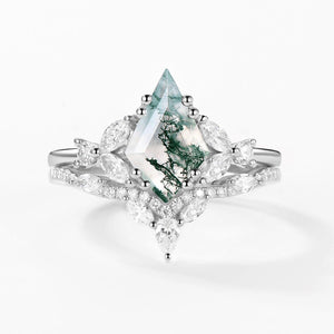 Kite Whisper | Moss Agate Cluster Engagement Set 2pcs.
