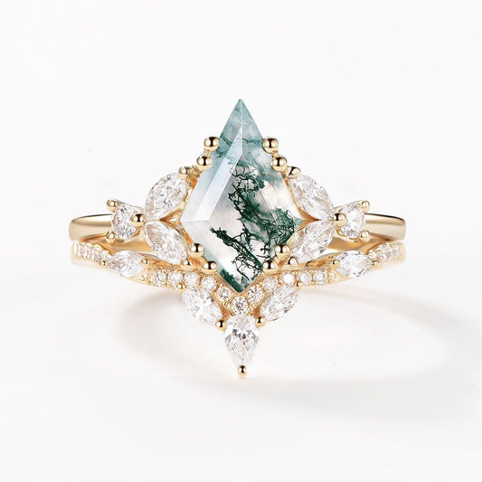 Kite Whisper | Moss Agate Cluster Engagement Set 2pcs.